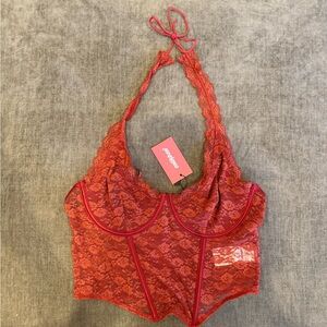 Edikted Red Lace Halter Bralette